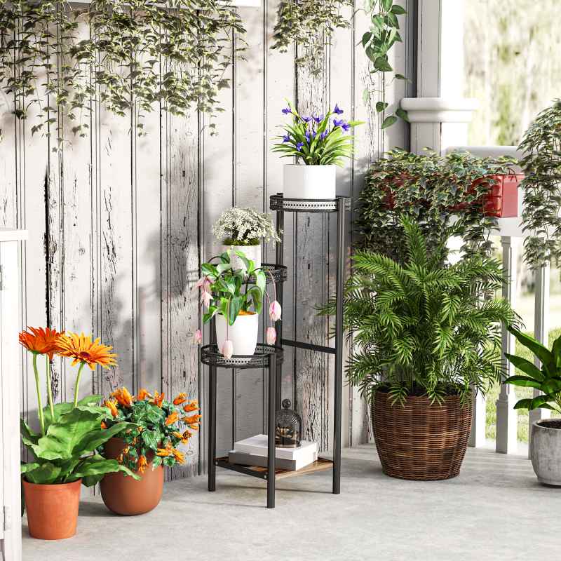 Outsunny 4 Tiered Plant Stand, Tall Metal Plant Shelf, Corner Plant Holder Display Rack for Living Room, Balcony, Garden, Patio
