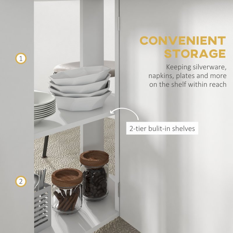 HOMCOM Mobile Folding Dining Table, Drop Leaf Table for Small Spaces with 2-tier Shelves, Small Kitchen Table With 6 Wheels, White