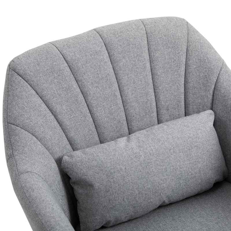 HOMCOM Swivel Linen Fabric Accent Chair for Living Room Contemporary Vanity Armchair with Adjustable Height Thick Cushion Lumbar Support Armrest for Bedroom Office Light Grey