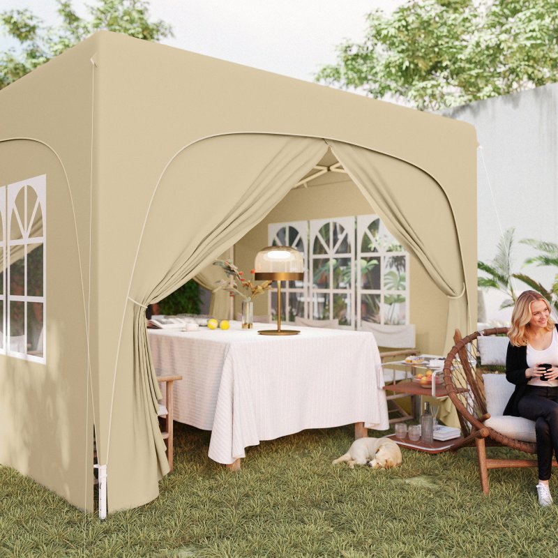 Outsunny 3 x 3(m) Pop Up Gazebo with Sides and Carry Bag, UPF50+, Height Adjustable Party Tent Instant Event Shelter for Garden, Outdoor, Patio, Sand