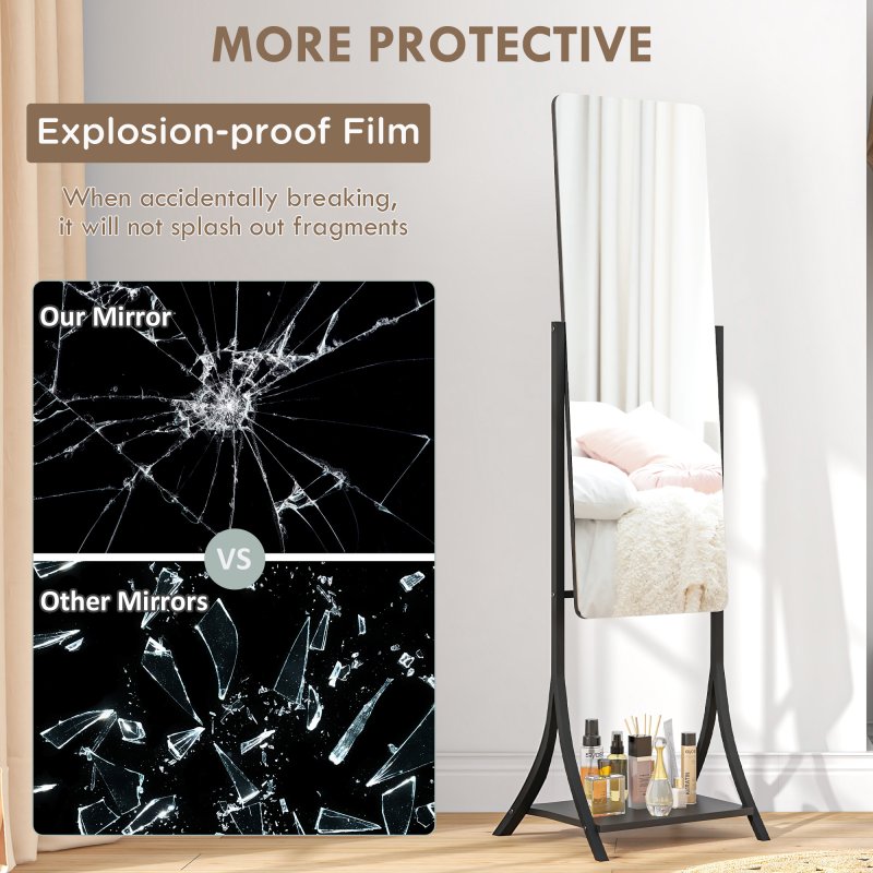 HOMCOM Full Length Mirror, Free Standing Floor Mirror, Full Body Mirror with Adjustable Angle and Storage Shelf for Living Room, Bedroom, Hallway, 108 x 37cm, Black