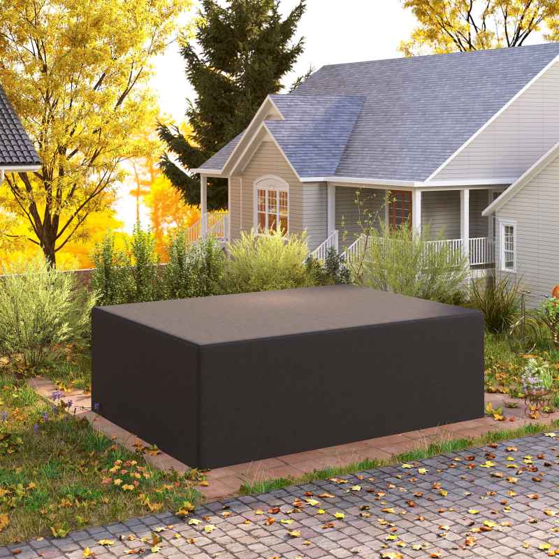 Outsunny 600D Oxford Outdoor Garden Furniture Sofa Set Cover, Waterproof Anti-UV Rattan Sun Lounger Protection Protector Cover, 275L x 205W x 90Hcm, Black