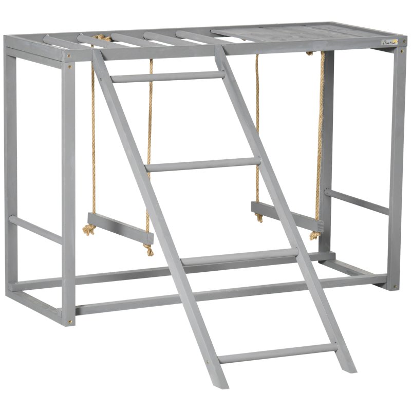 PawHut Chicken Activity Play with Swing Set, Wooden Chicken Coop Accessory with Multiple Chicken Perches & Hen Ladder for 3-4 Chickens, Grey