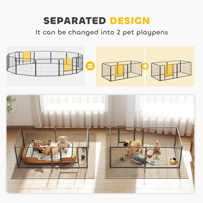 PawHut Dog Pen 12 Panels Puppy Pen Heavy Duty Pet Playpen for Indoor Outdoor for Dogs, Rabbits, Ducks 60cm High