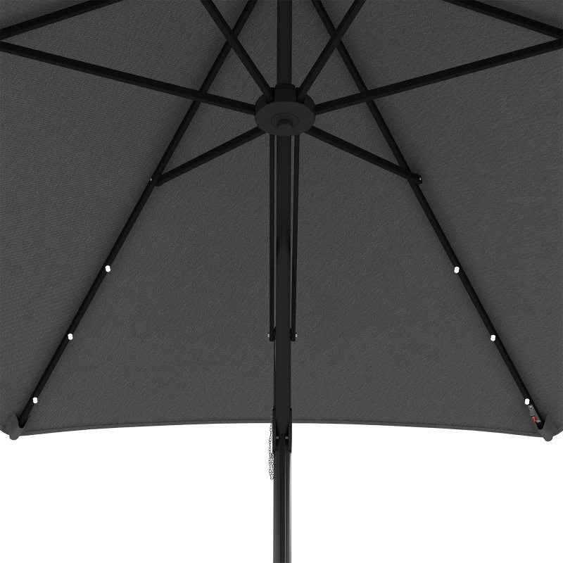 Outsunny 3(m) Cantilever Parasol with Solar LED and Easy Lever, Garden Parasol Umbrella with Cross Base and Waterproof Cover, Outdoor Sun Shades, Dark Grey
