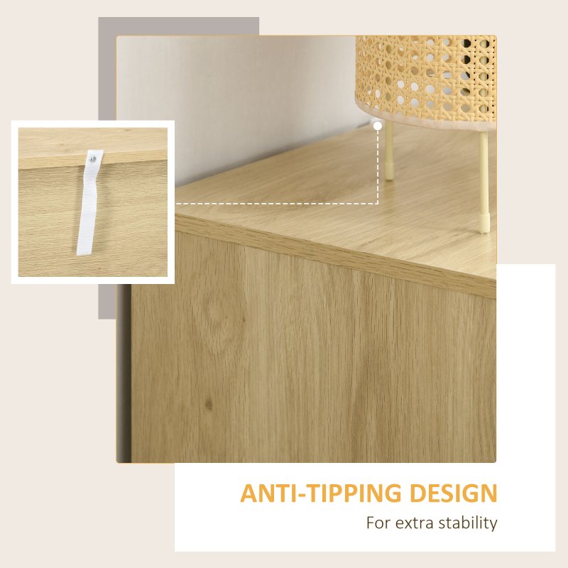 HOMCOM Bedroom Chest of Drawers, Boho Rattan Dresser with 4 Drawers, Storage Cabinet for Living Room, Hallway, Entryway, Natural Wood Finish