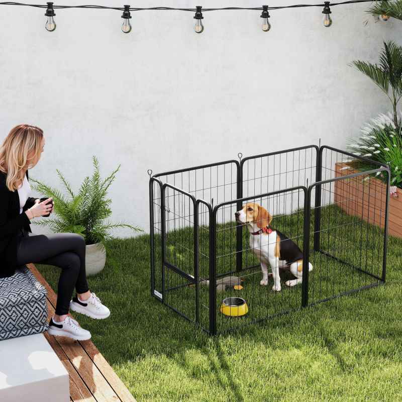 PawHut Dog Pen, 6 Panel Puppy Pen, Steel Dog Playpen, for Medium Breeds, 80cm Tall, Black