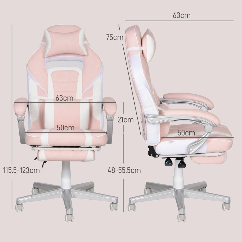 HOMCOM Gaming Chair with Footrest, PU Leather Computer Chair, Swivel Game Chair with 150 Reclining Back and Lumbar Support for Adults, Pink