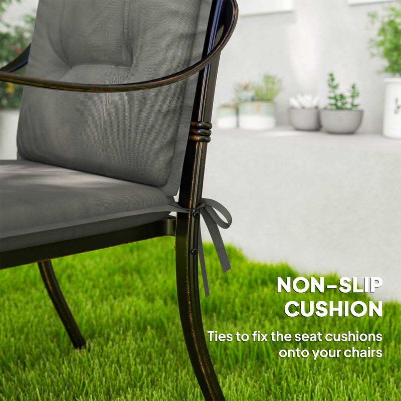 Outsunny Set of 4 Garden Chair Cushions with Backs, 108L x 50W x 5H cm Outdoor Seat Cushions Outdoor Seat Pads with Backrest, Tufted Back, Ties Dining Chair, Light Grey