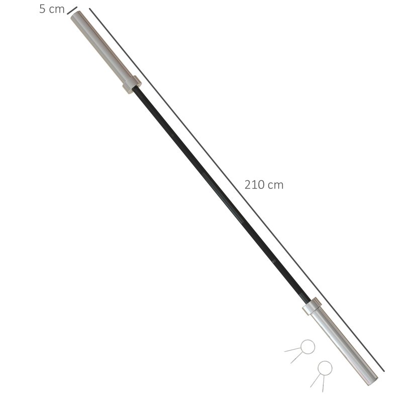 SPORTNOW 7ft 210cm 20kg Barbell Bar with Spring Clips for 5cm Weight Plates, Home Gym Weight Lifting Bar, Up to 200kg