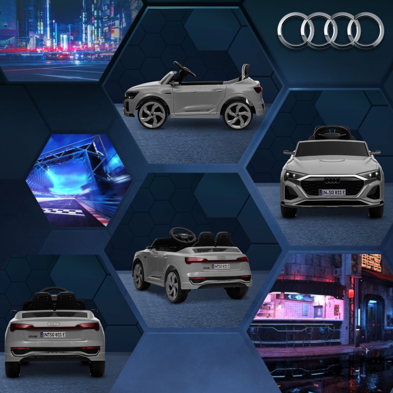 AIYAPLAY Audi Q8 E-tron Licensed Electric Car for Kids, 12V Electric Ride on Sportback Design with Remote Control, 4 Suspension Wheels, LED Headlights, Music, Horn, for Ages 3-4 - Grey