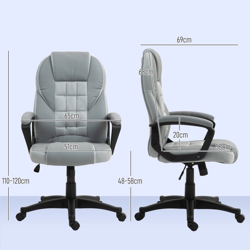 HOMCOM Executive Office Chair, PU Leather High Back Desk Chair, Swivel Computer Chair with Adjustable Height and Tilt Function, Grey
