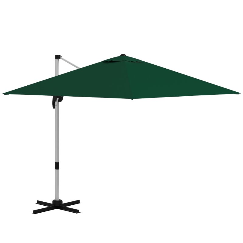 Outsunny 3 x 3(m) Cantilever Roma Parasol, Square Garden Umbrella with Cross Base, Crank Handle, Tilt, 360 Rotation and Aluminium Frame, Green