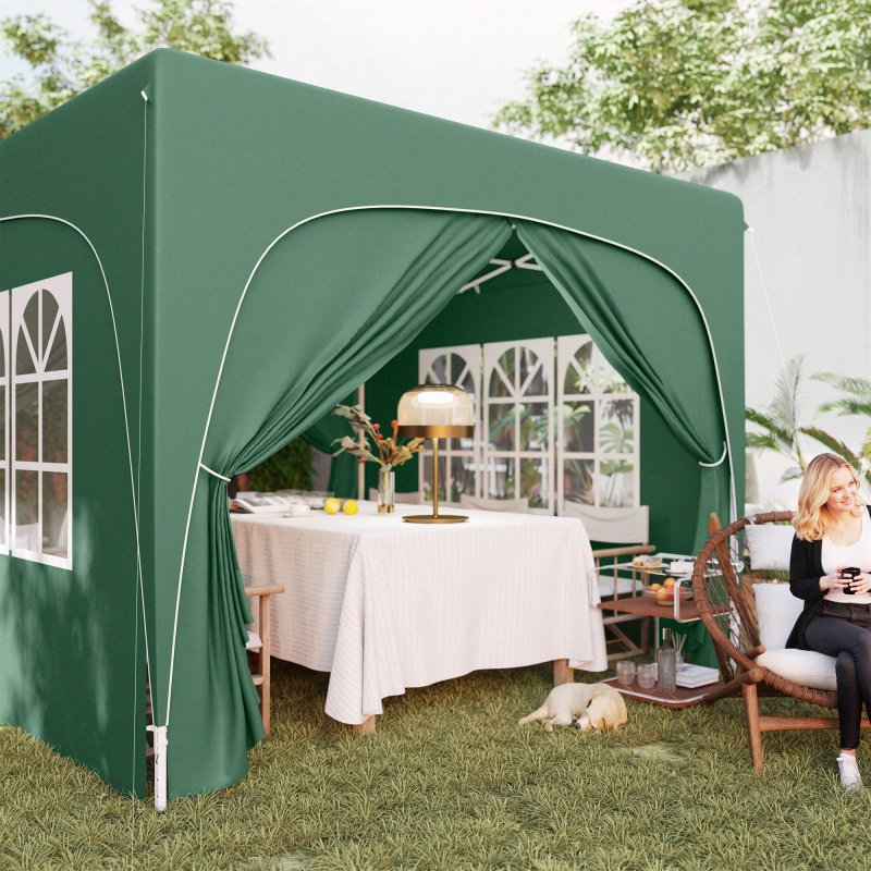 Outsunny 3 x 3(m) Pop Up Gazebo with Sides and Carry Bag, UPF50+, Height Adjustable Party Tent Instant Event Shelter for Garden, Outdoor, Patio, Dark Green