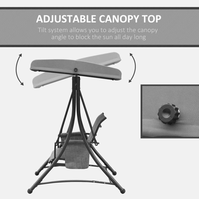 Outsunny 3 Seater Garden Swing Seat Outdoor Swing Chair with High Back Design, Steel Frame, Side Pouches, Adjustable Canopy, Charcoal Grey