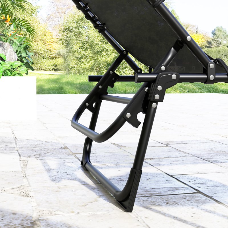Outsunny 2 Piece Foldable Sun Lounger, Outdoor 4 Level Adjustable Backrest Reclining Chaise Chair, Steel Frame Recliner Chair for Camping, Hiking, Black