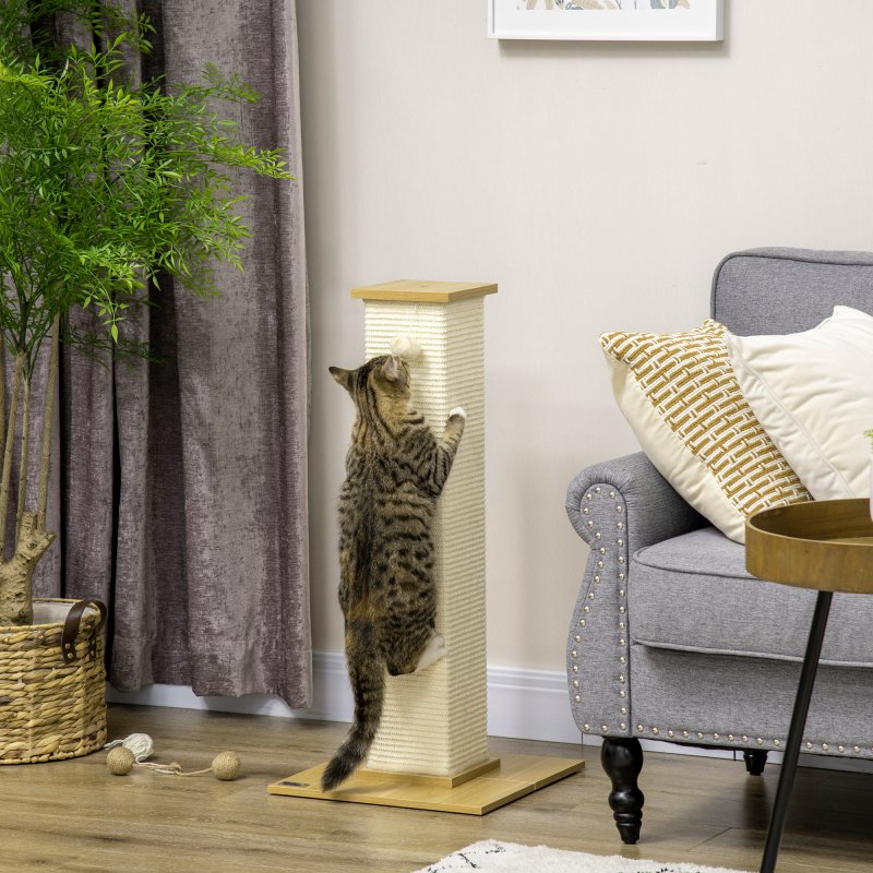 PawHut Cat Scratching Post 80cm Tall Cat Scratch Post with Hanging Ball Toy, Cat Scratcher Natural Sisal Rope