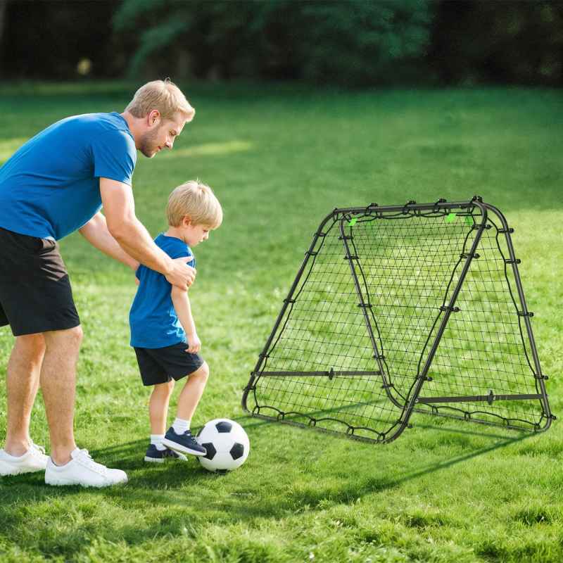 HOMCOM Double-Sided Football Rebounder Net, Football Rebound Net Target Goal with Five Adjustable Angles, Black
