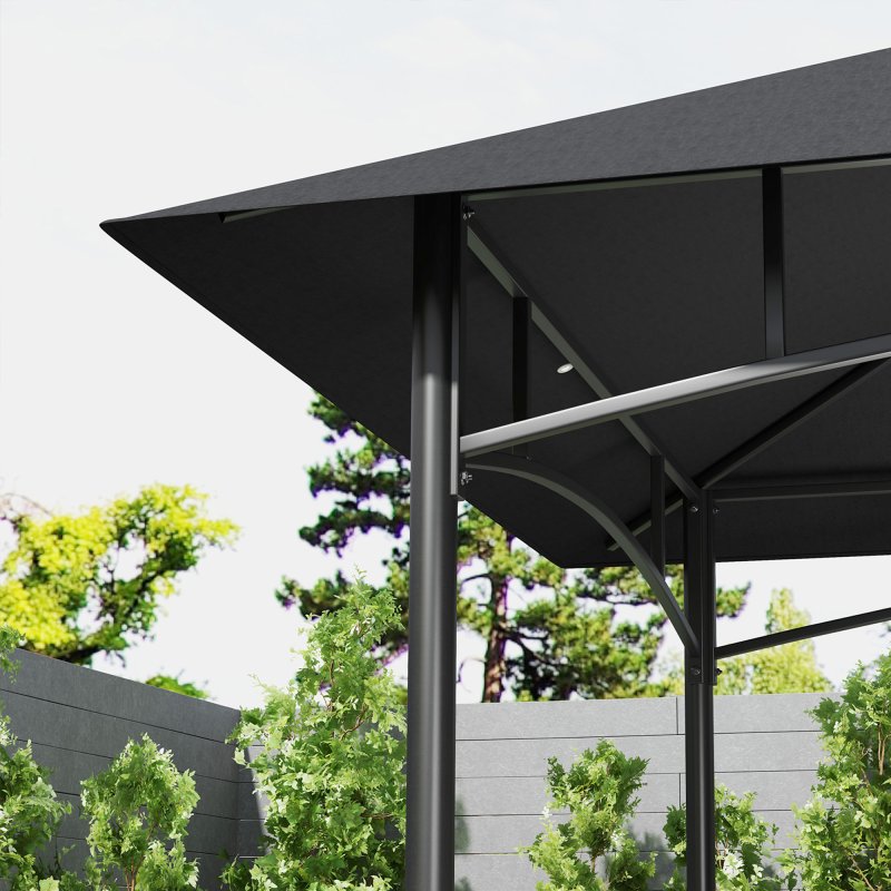 Outsunny 8' x 5' Grill Gazebo Canopy, Double Tiered Outdoor BBQ Gazebo Shelter with 2 Side Shelves, Storage Baskets, Hook for Garden, Patio, Barbecue, Picnic, Dark Grey