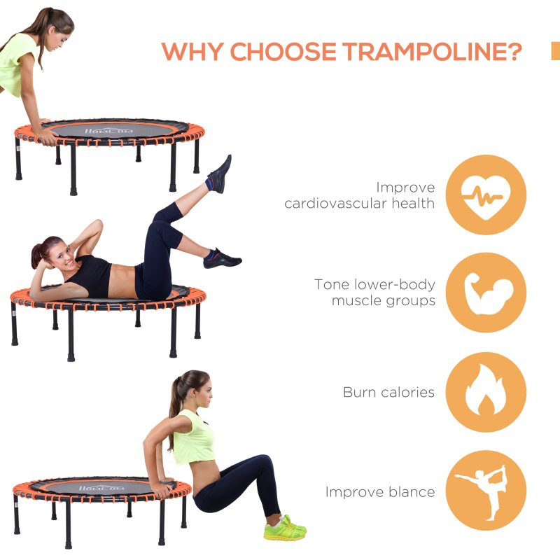 HOMCOM 40" Mini Round Fitness Trampoline Aerobic Bouncer Rebounder Indoor Outdoor Fitness Jumper Orange