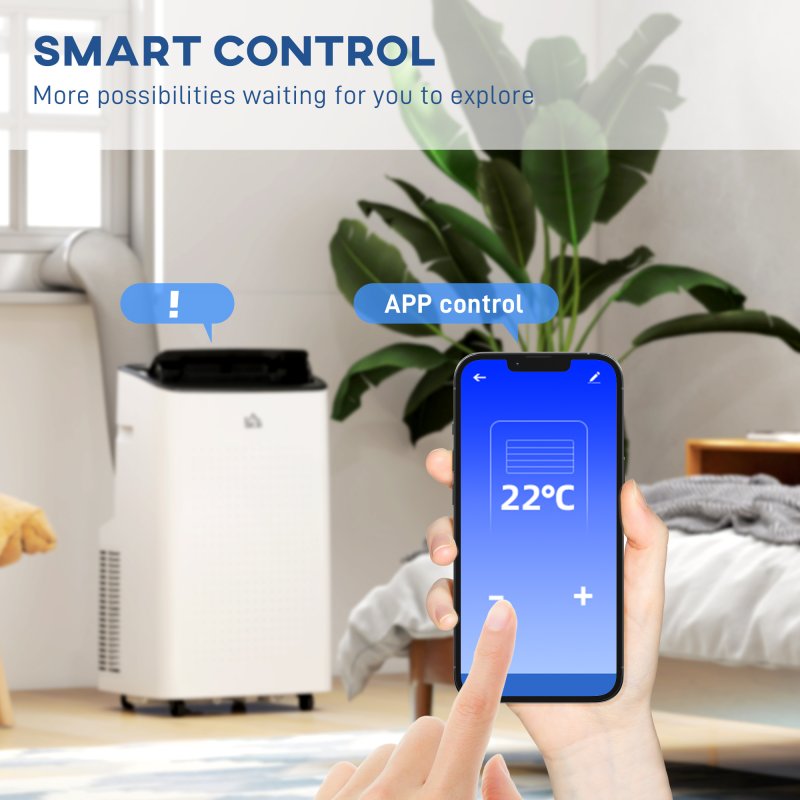 HOMCOM 12000 BTU Portable Air Conditioner, Smart Home WiFi Compatible, 3-in-1 Dehumidifier Cooler Fan, with Sleep Mode, Remote, 24H Timer, Window Venting Kit, A Energy Efficiency, 26m²