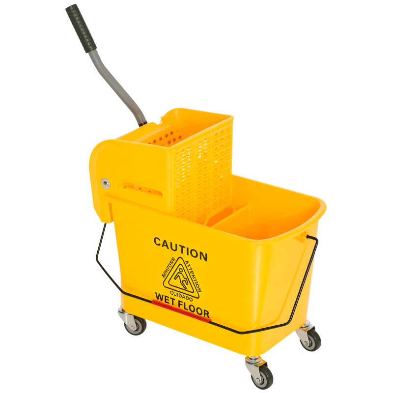 HOMCOM 20L Mop Bucket with Wringer and Handle, Mop Bucket on Wheels for Floor Cleaning, Separate Dirty and Clean Water