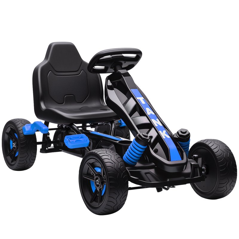 AIYAPLAY Pedal Go Kart, Ride on Racer with Freewheel System, Brake, Non-Slip EVA Wheels, Metal Frame, Go Kart for Kids Ages 3-6 Years, Blue