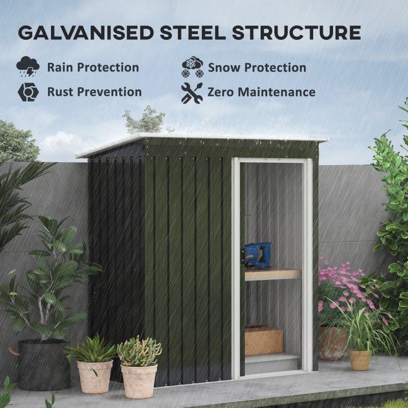 Outsunny 5 x 3ft Garden Storage Shed with Sliding Door and Sloped Roof, Lean to Outdoor Equipment Tool Shed for Garden, Black