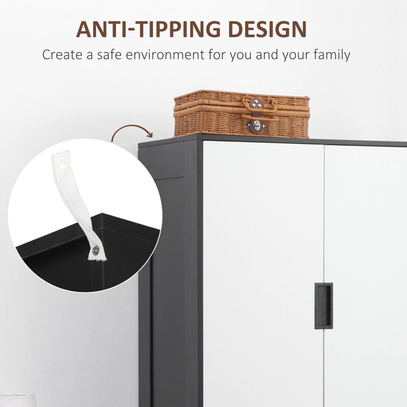 HOMCOM 3 Drawer 2 Door Wardrobe, Modern Clothes Storage Cupboard Unit with Hanging Rod, Bedroom Wardrobe with Soft Closing Hinge, 50D x 80W x 180Hcm, Black