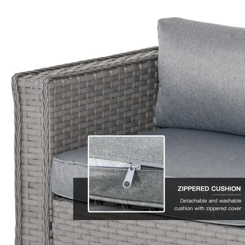 Outsunny 5 Pieces Rattan Garden Furniture Set, Wide & Deep Garden Sofa with Thickened Cushions, Outdoor Furniture Conservatory Set with Loveseats, Footstools and Glass Top Table for Patio, Grey