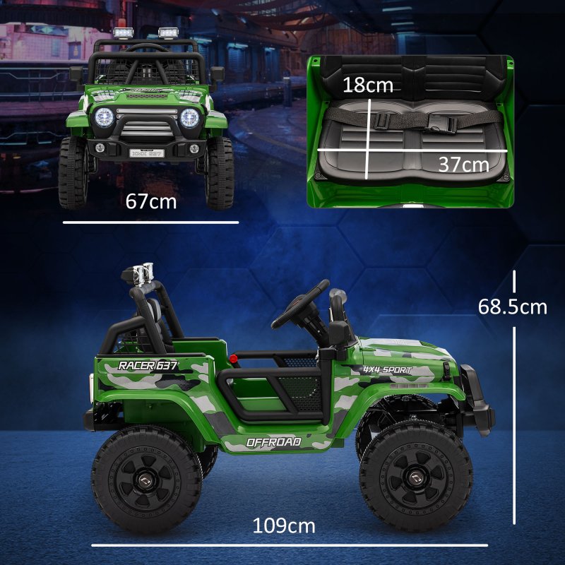 AIYAPLAY Kids Ride On Car, 12V Battery Powered Electric Truck with 4 Spring Suspension Wheels, Parental Remote Control, Music Horn LED Lights, Green