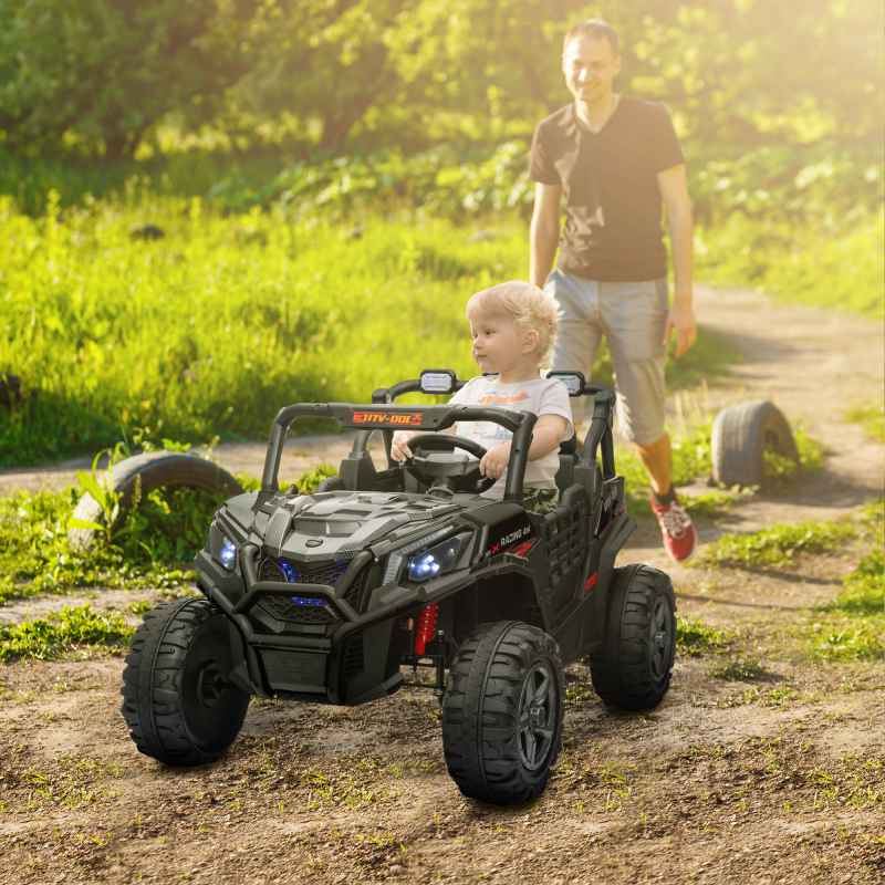 AIYAPLAY Kids Electric Ride on Car 2-Seater, 24V Truck UTV with Remote Control, Suspension System, LED Lights, Horn, Music, for 3-8 Years, Black