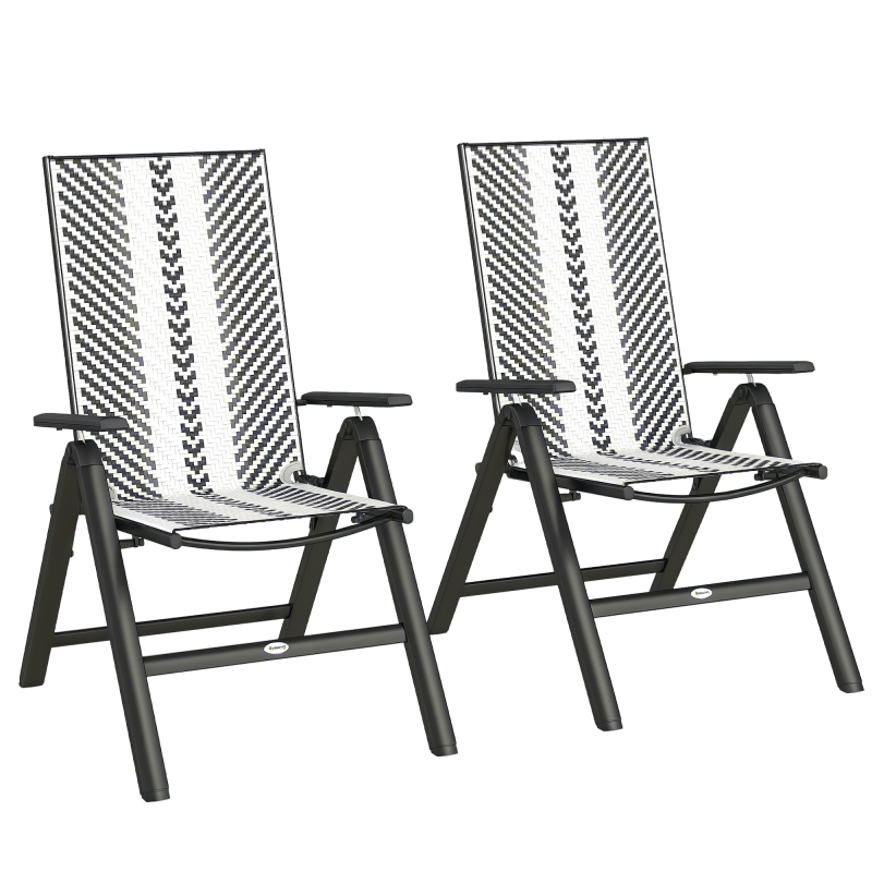 Outsunny Rattan Folding Chair Outdoor Set of 2, 5-Position Adjustable Wicker Garden Dining Chair with High Backrest, Wide Armrest, for Patio, Terrace, Balcony, Grey