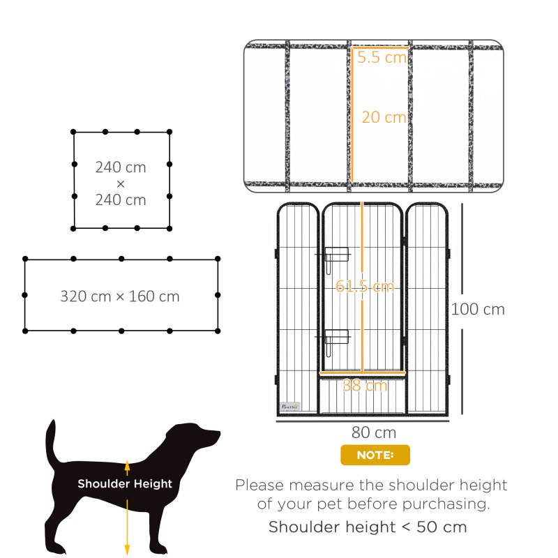 PawHut Dog Pen 12 Panels Puppy Pen Heavy Duty Pet Playpen for Indoor Outdoor for Dogs, Rabbits, Ducks 100cm High