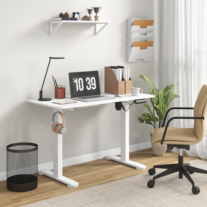 Vinsetto Electric Standing Desk, 120 x 60cm Height Adjustable Sit Stand Desk with 4 Memory Presets, Collision Avoidance and Overheat Protection for Home Office, White