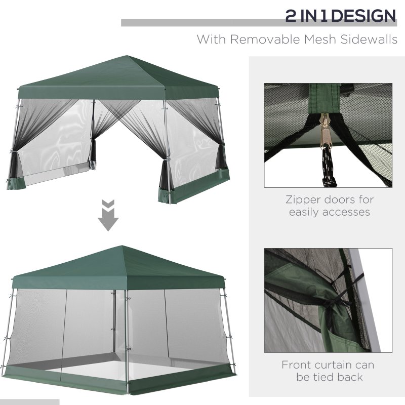 Outsunny Outdoor Garden Pop-up Gazebo Canopy Tent Sun Shade Event Shelter Folding with Adjustable Height, Mesh Screen Side Walls 3.5 M 3.5 M Base / 3 M 3 M Top, Green