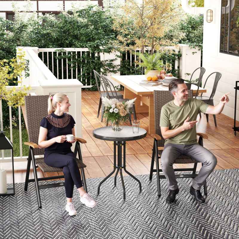 Outsunny 2 Pieces Outdoor Folding Dining Chair, PE Rattan Chair with Armrests, High Backrest, for Garden, Camping, Balcony, Porch, Brown