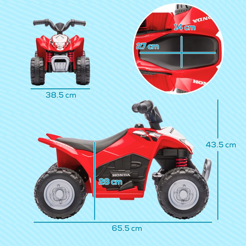 AIYAPLAY Honda Licensed Kids Electric Quad Bike, 6V Ride On Car ATV Toy, with LED Light, Horn, for 1.5-3 Years, Red