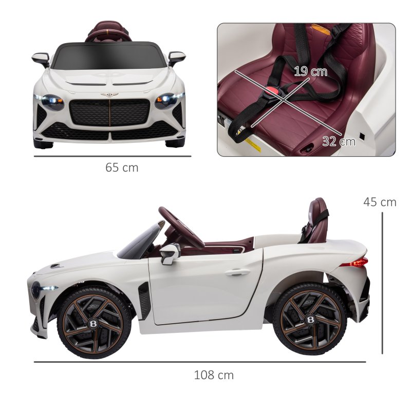 HOMCOM Bentley Bacalar Licensed, 12V Kids' Electric Ride-On with Remote Control, Battery Powered Electric Car for Kids with Suspension Wheels, Horn, Lights, for Ages 3-5 Years - White