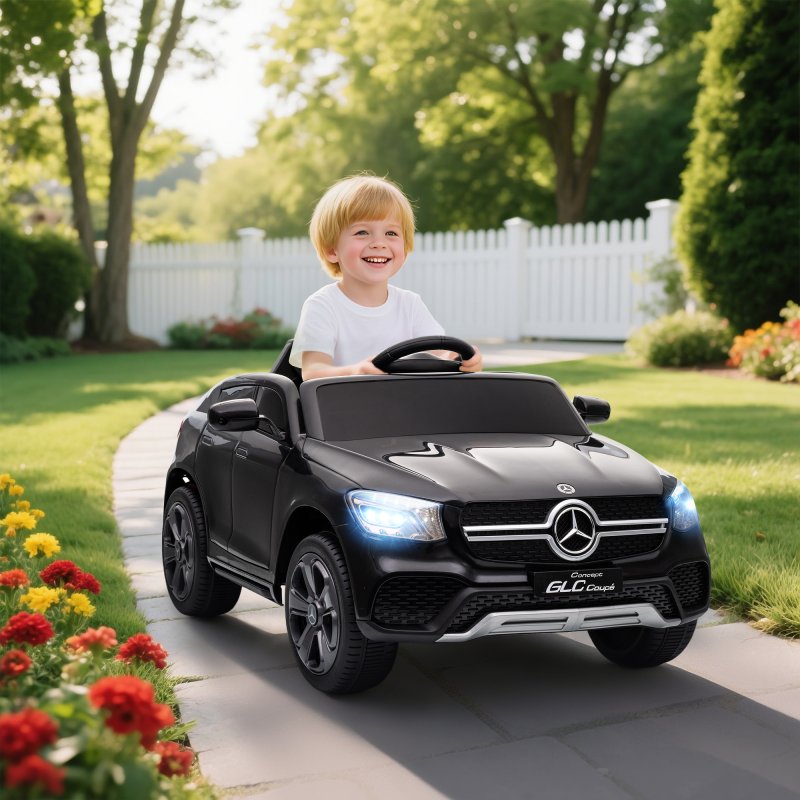 AIYAPLAY Mercedes-Benz GLC Coupe Licensed Kids Ride on Car, 12V Battery Powered Kids Electric Car with Remote Control, Soft Start, LED Light, Music, MP3, 3 Speed, for 3-6 Years, Black