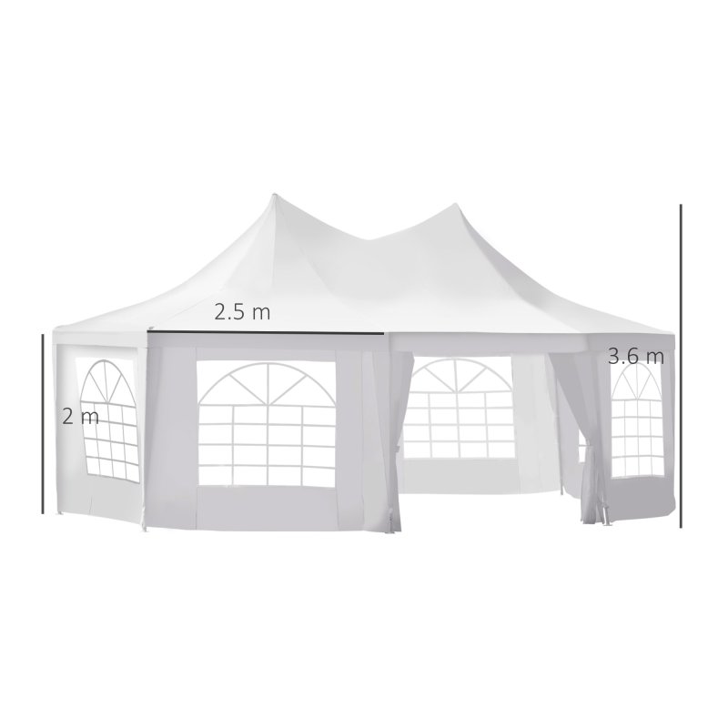 Outsunny 8 Sides Octagonal Garden Gazebo Marquee Party Tent Wedding Canopy Outdoor Heavy Duty Metal Frame (6.8m x 5m) - White