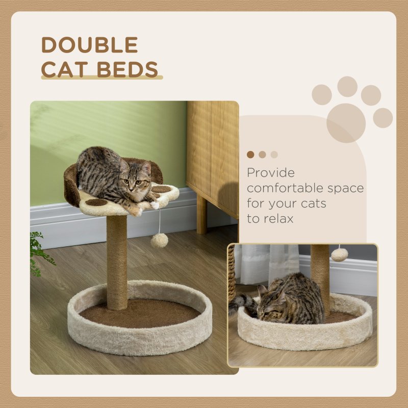PawHut Cat Tree, 44cm Cat Tower, Cat Tree for Indoor Cats, with Sisal Cat Scratching Post, Platforms, Toy Ball - Brown
