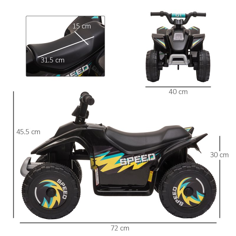 HOMCOM 6V Kids Electric Ride on Car All Terrain Vehicle Toy Quad Bike w/ Forward Reverse Functions Toddlers for 18-36 Months Old Black