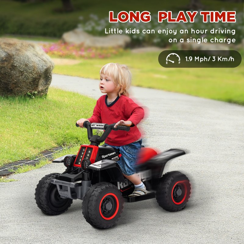 AIYAPLAY 6V Electric Car for Kids, Battery Powered Kids ATV, Quad Bike with Forward Backward, LED Headlights, for Ages 18-36 Months, Red