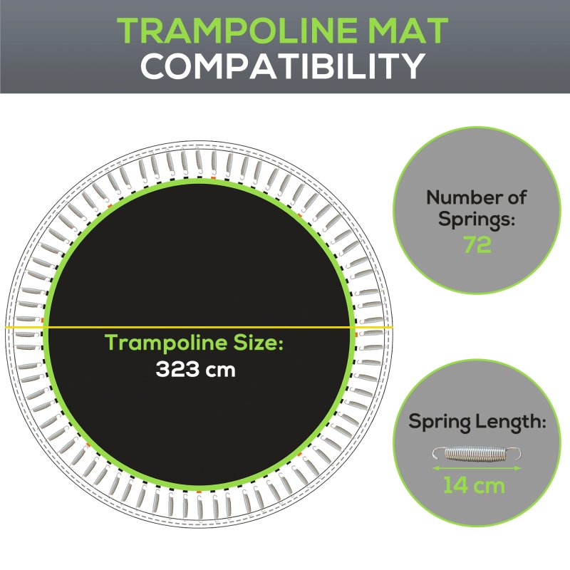 SPORTNOW Trampoline Replacement Mat with Eight Rows of Stitching, Spring Pull Tool, 72 V-Hooks, for 12ft Trampoline, Using 14cm Springs, Trampoline Jumping Mat, Green