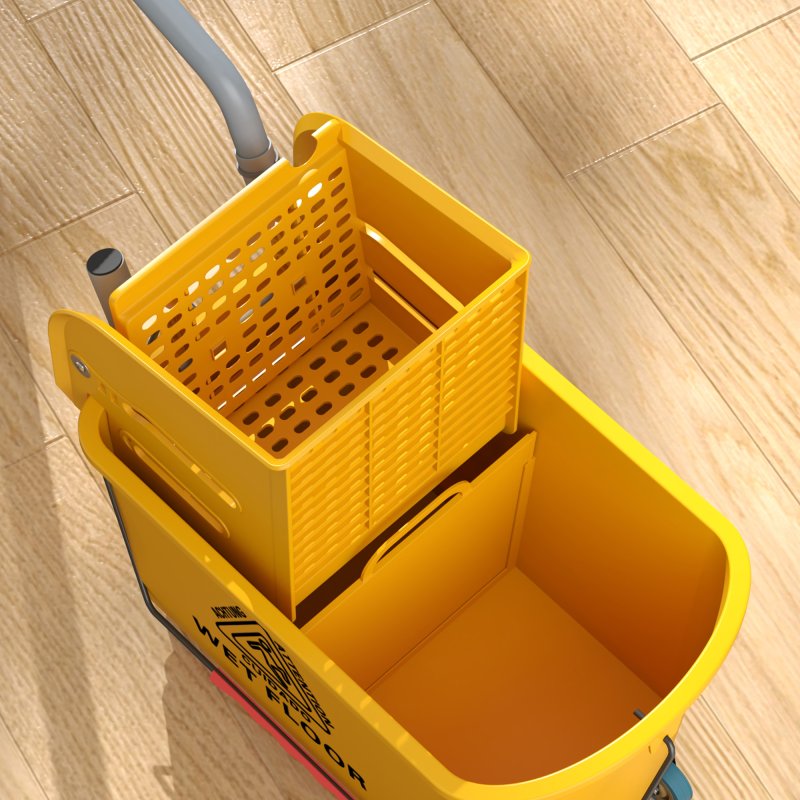 HOMCOM Mop Bucket with Wringer Set on Wheels for Floor Cleaning, 20 Litre Side Press Wringer with Handle and Mop, Yellow