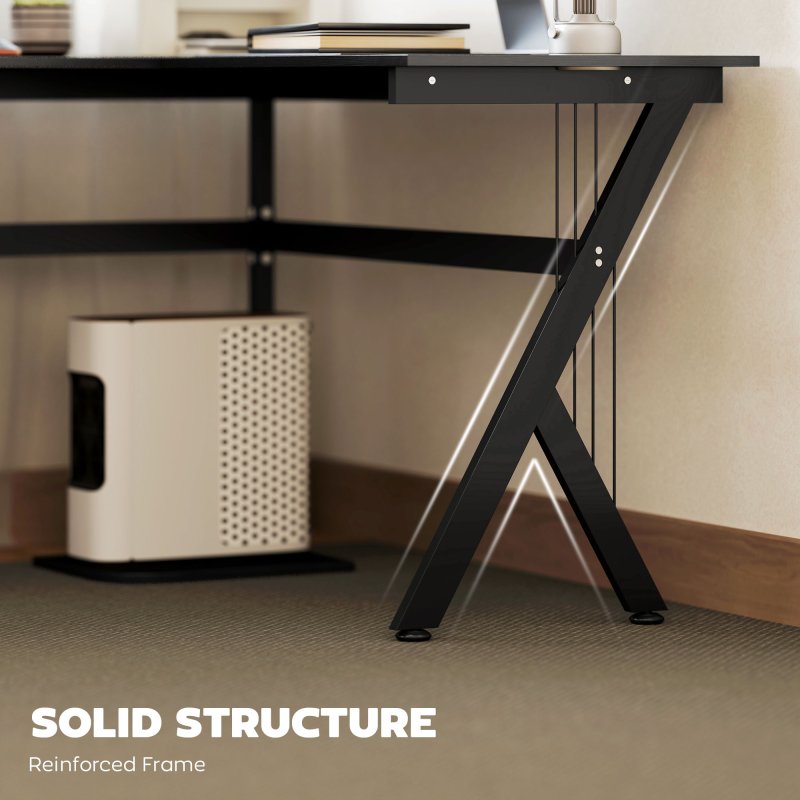 HOMCOM L Shaped Gaming Desk, 155 x 130cm Corner Computer Desk with CPU Stand for Home Office, Study Workstation, Black