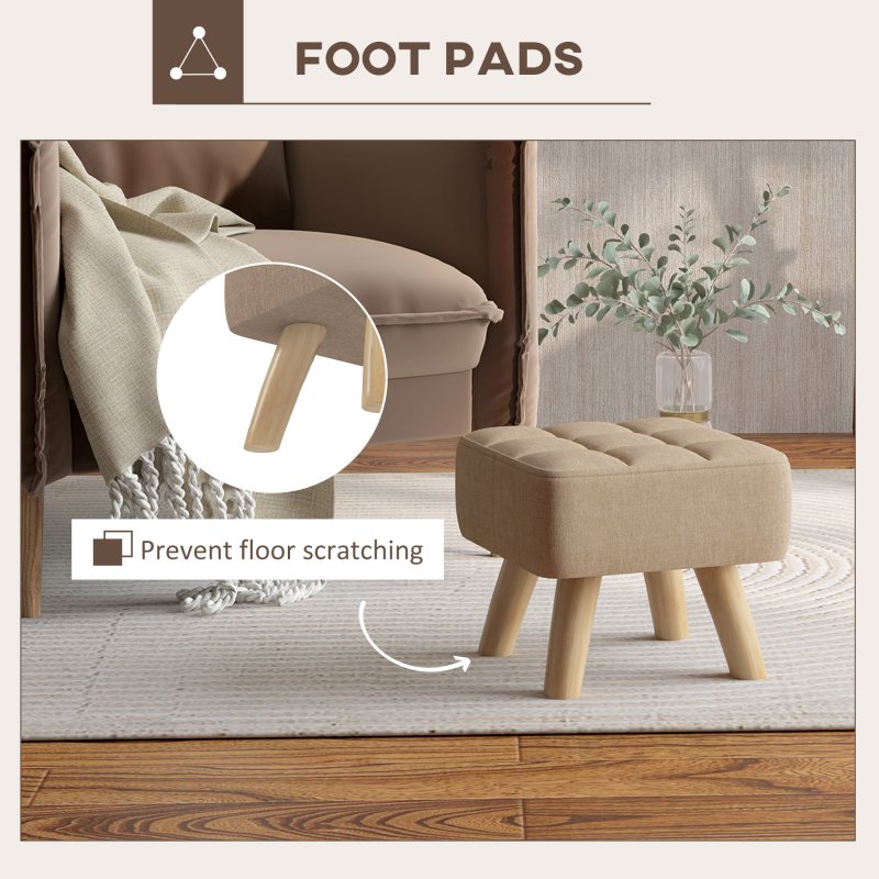 HOMCOM Modern Tufted Footstool, Fabric Foot Stool with Rubber Wood Legs, Padded Seat, for Living Room, Bedroom, Entryway