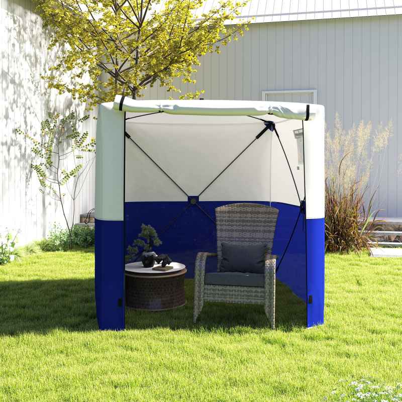 Outsunny Pop Up Gazebo with Sides, 2m x 2m Easy 1 Person Setup Party Tent with Carry Bag, Stakes, Ropes, Folding Multifunctional Instant Shelter, Dark Blue and White
