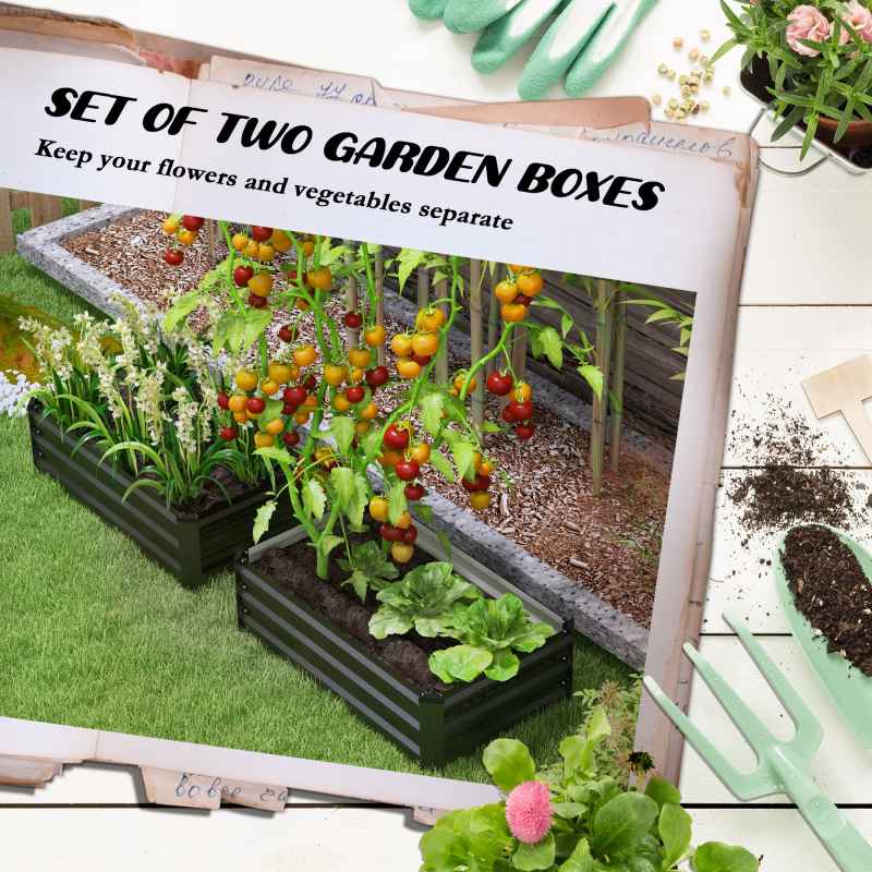 Outsunny Set of 2 Raised Garden Bed, Outdoor Planter Box with Galvanised Steel Frame for Growing Vegetables, Flowers and Herbs, 100 x 60 x 30cm, Grey